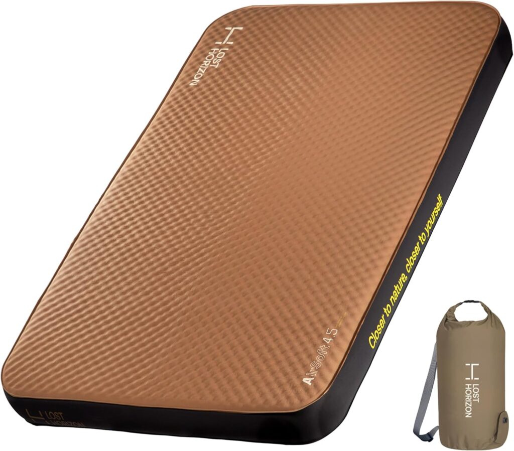 LOSTHORIZON 4.5” Thick Self Inflating Sleeping Pad with Solid Foam, Camping Mattress with Pump Sack, Portable Roll Up Bed, Inflatable Outdoor Mat for Rooftop Tent Car Truck Van