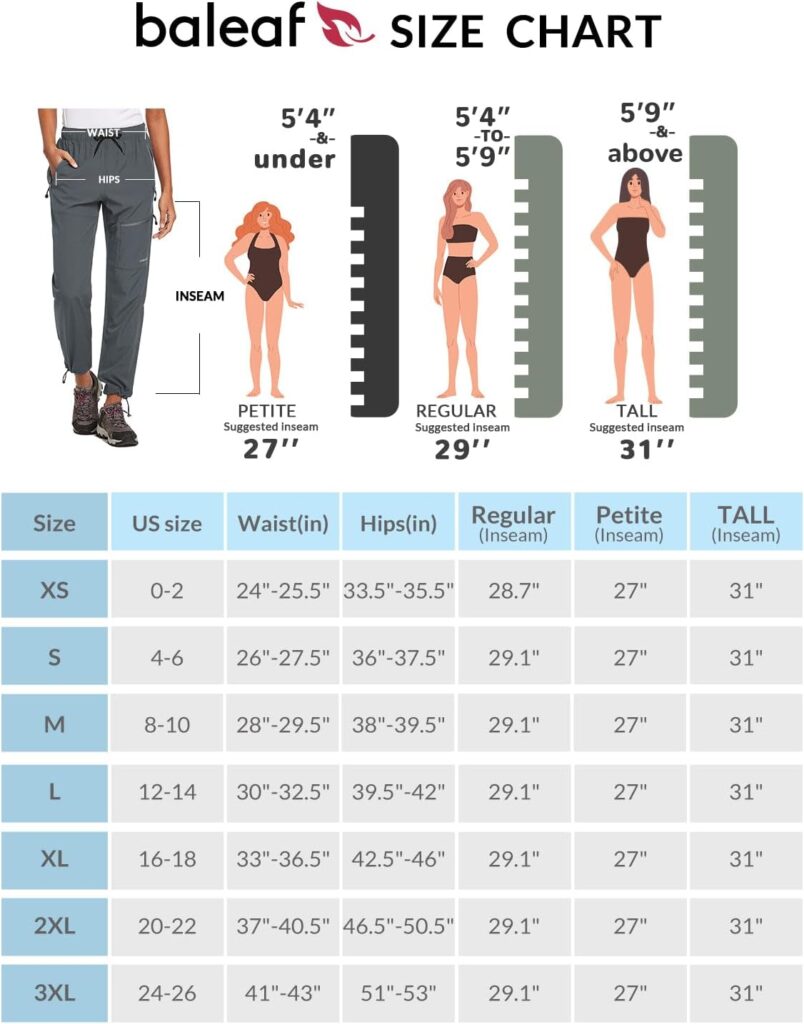 BALEAF Womens Hiking Pants Quick Dry Lightweight Water Resistant Elastic Waist Cargo Pants for All Seasons