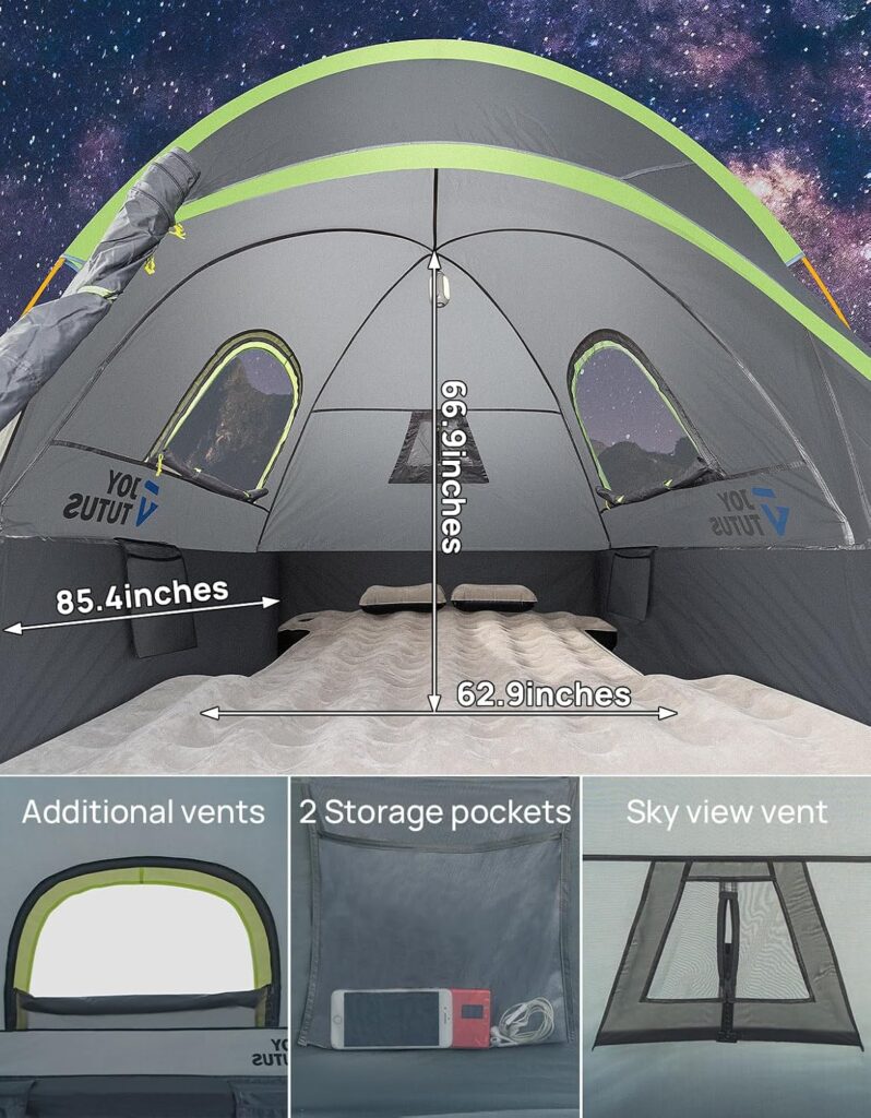 JoyTutus Pickup Truck Tent 2.0, Waterproof PU2000mm Double Layer for 2 Person, Portable Truck Bed Tent with Rainfly, 5.5-6 Camping Preferred - Green