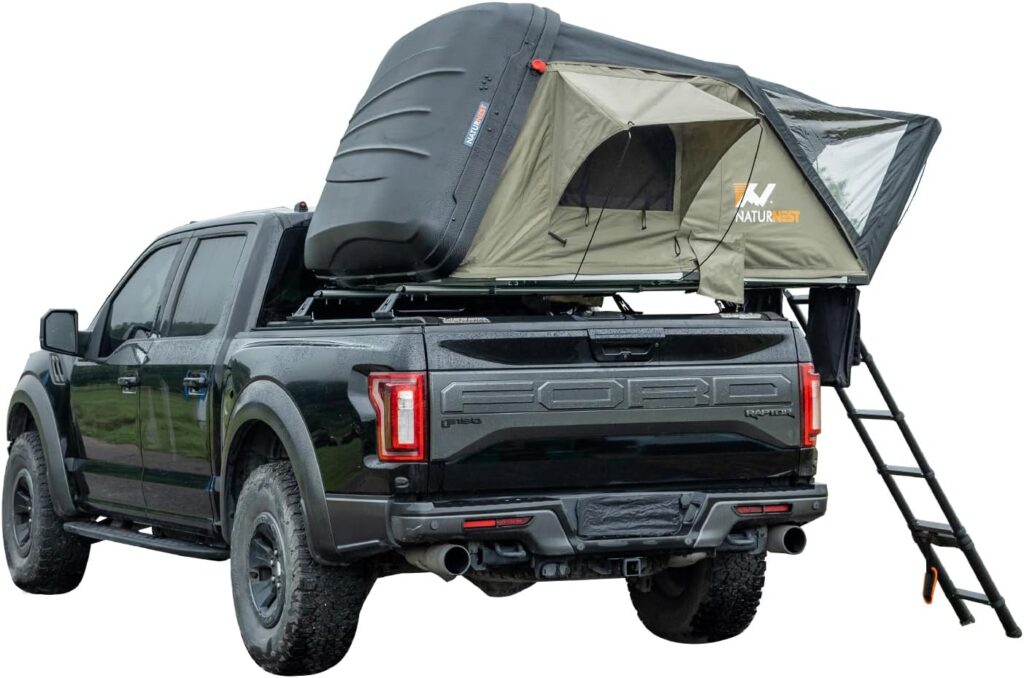 Naturnest Hard Shell Rooftop Tent for Camping, Pop Up Roof Top Tent with Mattress LED Strip Ladder, Nature Nest Roof Top Tent for Jeep SUV Truck Car, 3 People, Waterproof, Outdoor