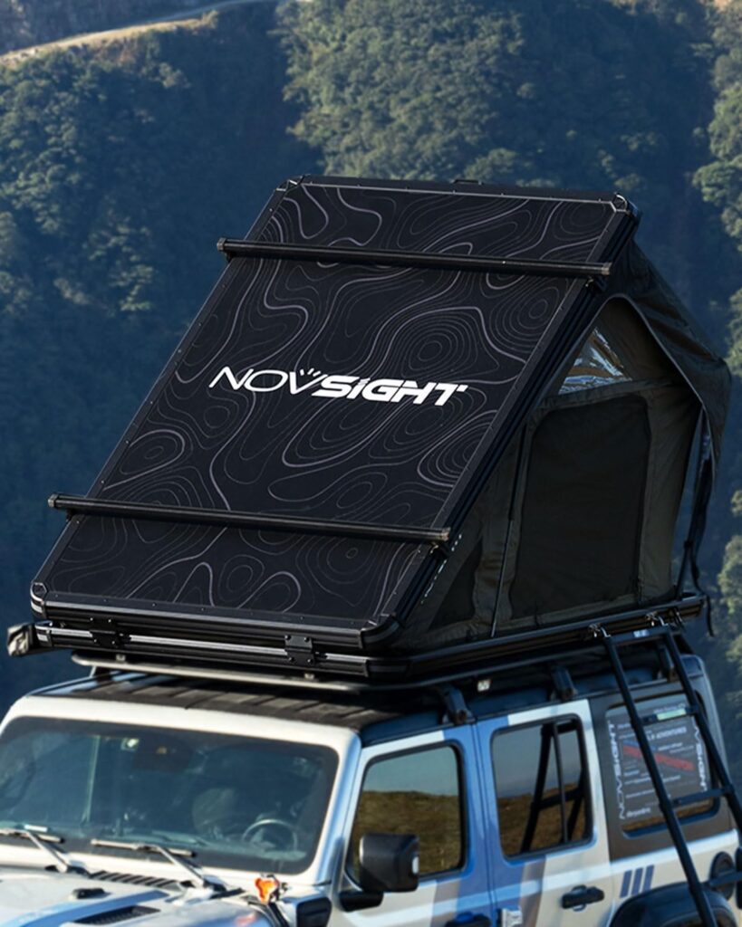 NOVSIGHT Rooftop Tent Hard Shell, Off Road Roof Top Tent Camping Hardshell Rooftop Tents for Camping Overland Tent, Complete Level 7 Wind Test, Roof Tent for Jeep Wrangler Truck Van SUV Rooftop Tent