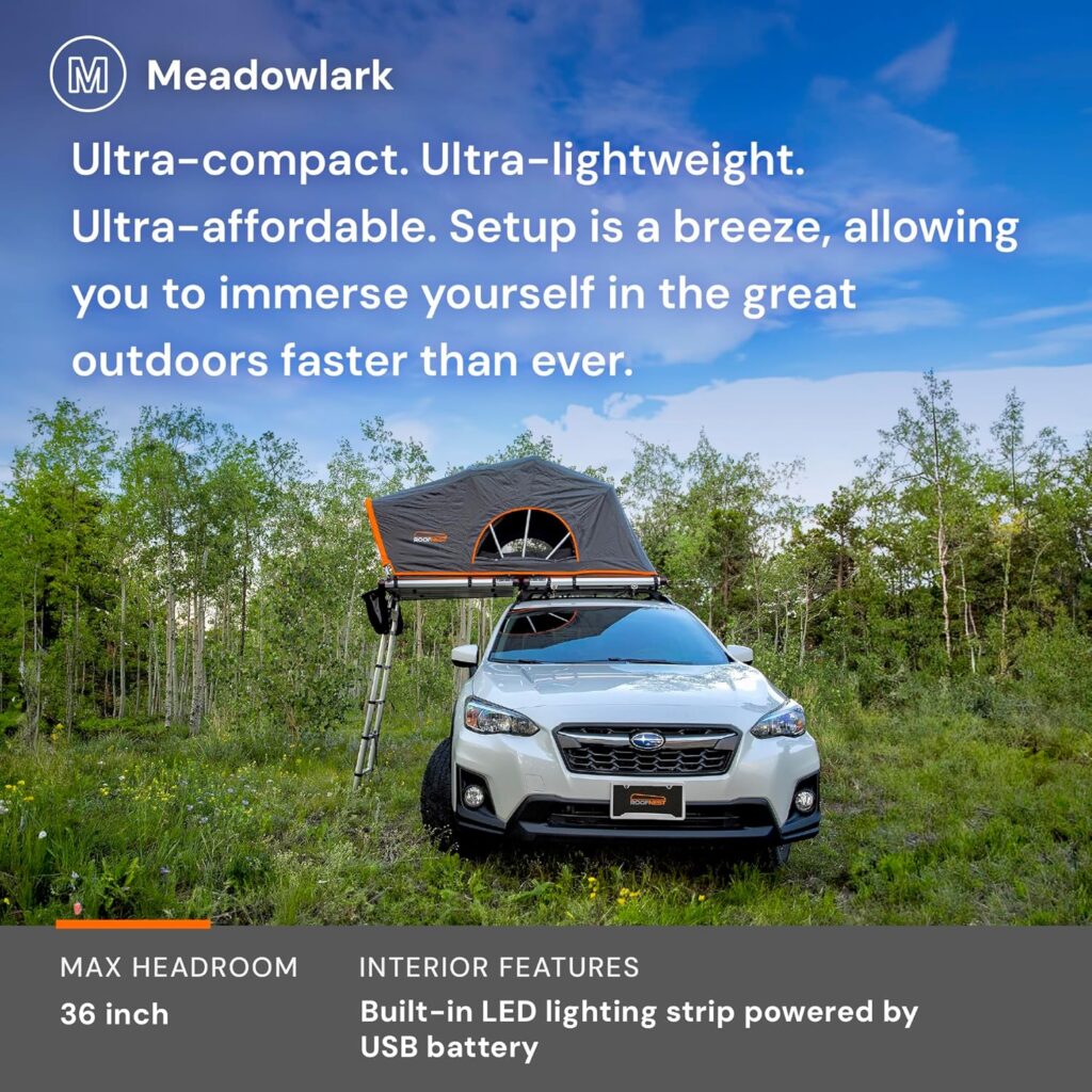 Roofnest Meadowlark Soft Shell Roof Top Tent for Car Camping and Overlanding, Lightweight, Waterproof, 2 Person Tent, Easy Assembly, Universal Mounting Brackets Included