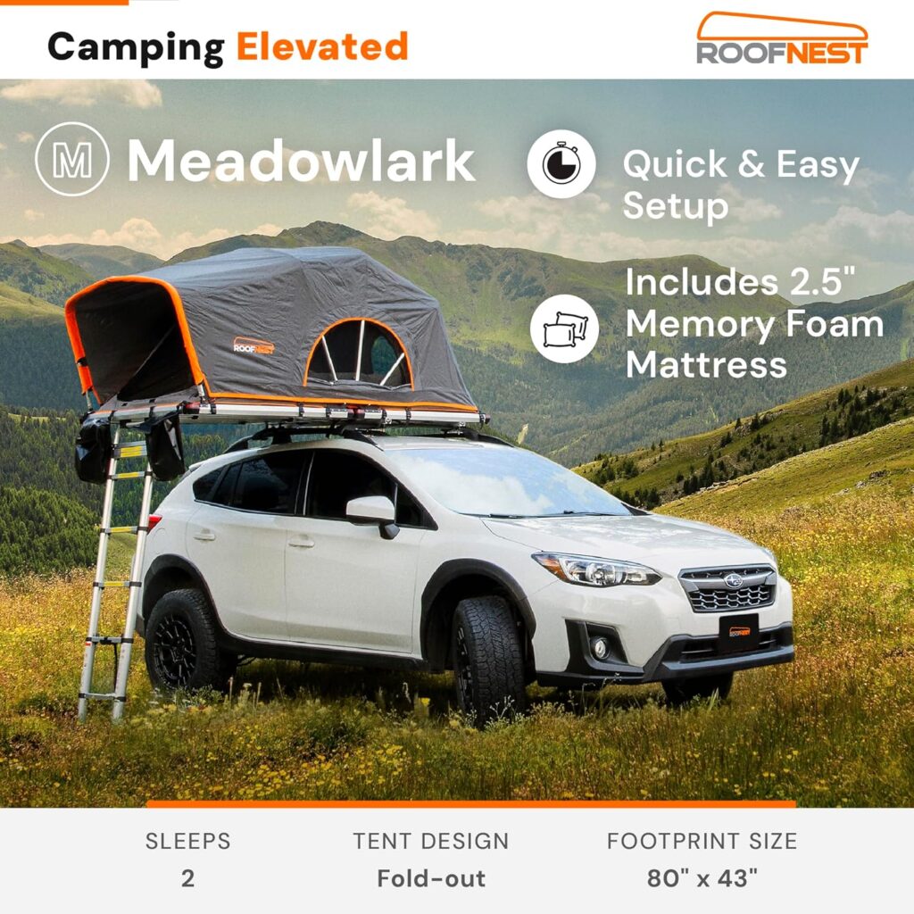 Roofnest Meadowlark Soft Shell Roof Top Tent for Car Camping and Overlanding, Lightweight, Waterproof, 2 Person Tent, Easy Assembly, Universal Mounting Brackets Included