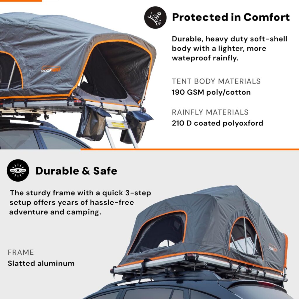 Roofnest Meadowlark Soft Shell Roof Top Tent for Car Camping and Overlanding, Lightweight, Waterproof, 2 Person Tent, Easy Assembly, Universal Mounting Brackets Included