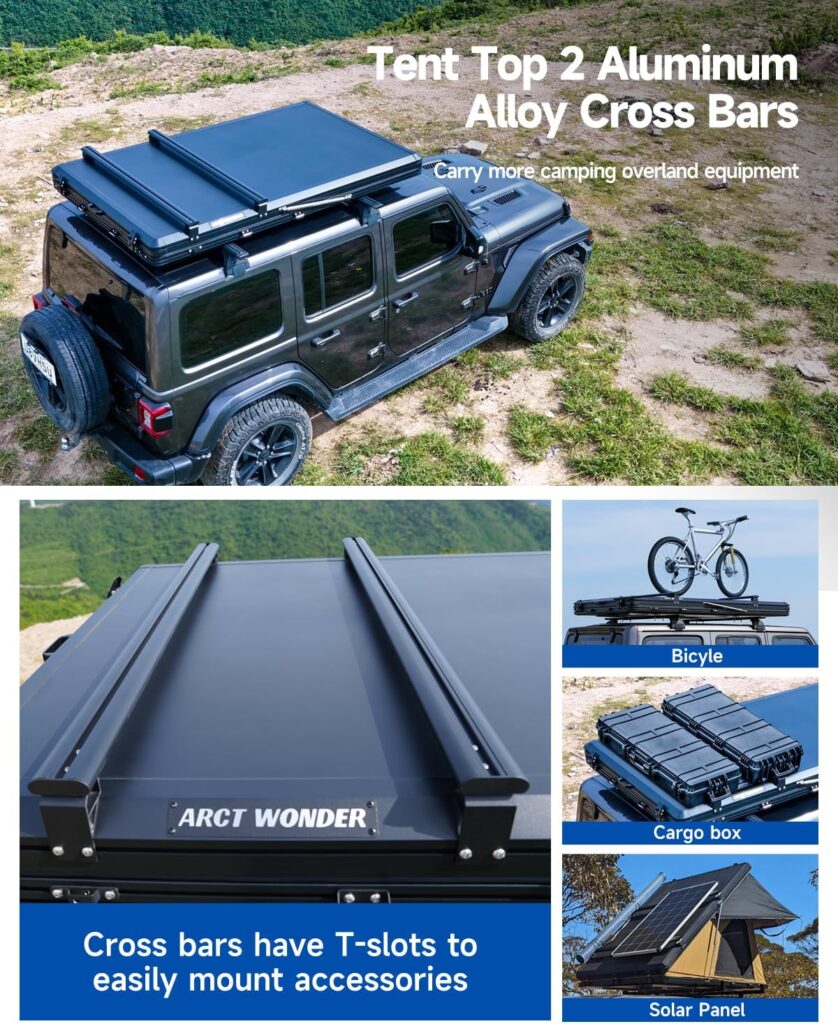 Rooftop Tent Hard Shell, Arctwonder Roof Top Tent Hardshell for SUV Van Jeep Truck car Tent, Aluminum Alloy Rooftop Tent for Pop Up Roof Top Tent Camping, Overland Tent Camping for 2-3 Person